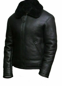 Wholesale <b>Men's</b> Casual Spring <b>Black</b> Sheepskin <b>Real</b> Leather Motorcycle Jacket Hood Zipper Closure High Quality Shearling Lining - Product Image 4