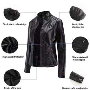 Veste en cuir classique minimaliste pour femmes, veste en cuir polyvalente pour femmes, veste d'extérieur tendance pour femmes - Product Image 3