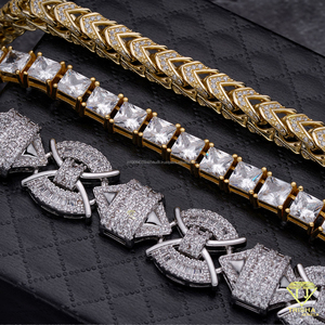 Nouveau bracelet à motif maillons avec diamants de laboratoire en argent sterling 925, bijou tendance avec détails géométriques pour hommes et femmes - Product Image 2