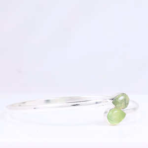 Wholesale 925 Sterling Silver Natural Green Prehnite Quartz Gemstone Teardrop Cuff Bangle Boho Minimalist Two <b>Stone</b> <b>Bracelet</b> - Product Image 2