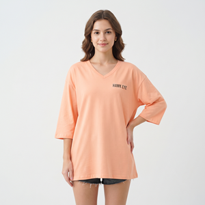 Custom Women's Oversized Long Sleeve V Neck T Shirt Loose Fit Cotton Drop Shoulder Casual Pullover Solid Color <b>Top</b> - Product Image 3