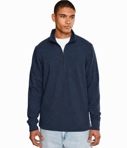 OEM Men's Navy Blue Quarter <b>Zip</b> Cotton Polyester Fleece Casual Pullover Regular Fit Stand Collar Long Sleeve Sweatshirt QUBA - Product Image 1