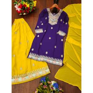Combinaison de fête avec broderie, séquence de codage, costume Sharara pour les occasions spéciales - Product Image 6