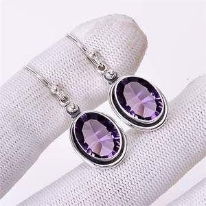 Pendientes Colgantes de Plata con Amatista para Mujer, Joyería Clásica para Fiesta, Engaste de Bisel, Pendientes de Moda - Product Image 3