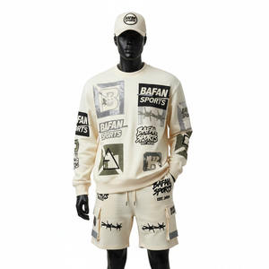 Conjunto de Sudadera y Pantalones Cortos de Felpa de Algodón Premium para Mujer, 100% Algodón, Tela Suave Cepillada, Color Crema, Estampado Personalizado - Product Image 1