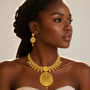 New Arrivals Luxury Gold Plated Flower Shape <b>Statement</b> <b>Necklace</b> and Earrings Set for Women Elegant <b>Statement</b> Bridal Jewelry Set - Product Image 3
