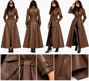 Abrigo Largo de Piel de Oveja Genuina Personalizado para Mujer, con Cinturón, Cuello de Solapa, Corte Entallado, Prenda Exterior Premium de Invierno para Damas - Product Image 4