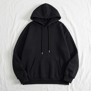 Custom Blank <b>Black</b> Winter Hoodie Oversized Heavyweight Cotton Pullover Unisex Streetwear Sweatshirt Front Wholesale Plain <b>Fleece</b> - Product Image 2