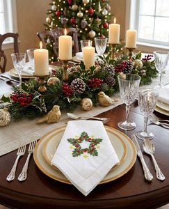 Serviette en tissu de coton personnalisée brodée étoile Noël dîner serviette ourlet serviettes de table maison hôtel vacances - Product Image 1