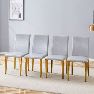 Quatre chaises de salle à manger confortables en PU gris clair, design exquis et polyvalent, accompagnement simple et élégant pour toute salle à manger - Product Image 2