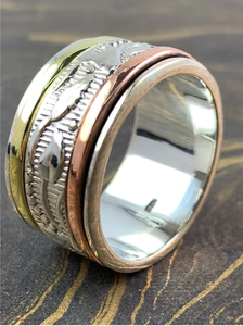 High Quality Solid 925 Silver Meditation <b>Ring</b> Textured Spinning Wide Band Jewelry Manufacturer JAIPUR SILVER - Product Image 2