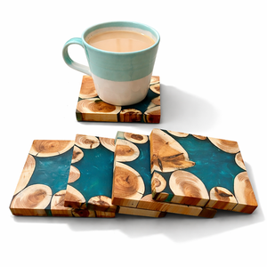 Sous-verres en noyer avec résine époxy effet rivière |   Finition de scellement pour bois bleu cobalt, noyer et bois naturel, pour une résistance à l'eau, un nettoyage facile et une protection anti-taches - Product Image 1