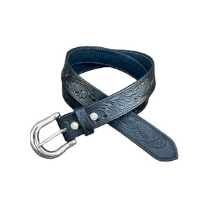 เข็มขัดหนังแท้สำหรับผู้ชายเข็มขัดหนังแท้ลายดอกไม้สไตล์วินเทจตะวันตก - Product Image 1