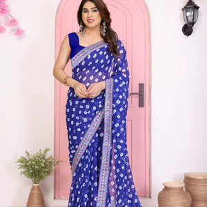 Vous cherchez quelqu'un pour cette belle couleur Saree pour mariage sur tissu Georgette doux de qualité supérieure avec imprimé bandhej - Product Image 1