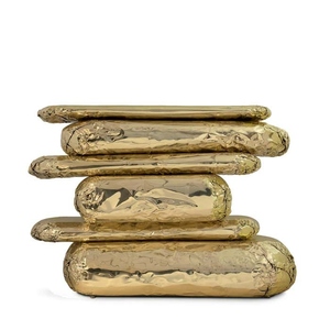 Modern Luxury Contemporary <b>Foldable</b> Eco-Friendly TV Console <b>Table</b> Premium Geometric Brass Base Glass Top Storage Living Room - Product Image 2