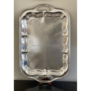 Bandeja Grande Plateada con Asa, Bandejas Decorativas para Servir Alimentos, Estilo Americano, Diseño de Borde Personalizado, Bandeja Rectangular Hecha a Mano - Product Image 2