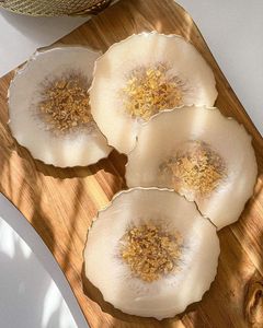 Premium Resin Art Coaster Set Handmade Epoxy Decorative Cup <b>Mats</b> with Gold Leaf Stone Effect and Modern <b>Table</b> Decor - Product Image 1