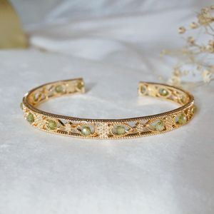 Adjustable Peridot Open Cuff Bangle Natural <b>Gemstone</b> 925 Sterling Silver 14K Gold Plated August Birthstone Gift - Product Image 1