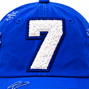 Casquette de baseball bleue vintage délavée avec numéro 7 brodé, détails vieillis, fermeture réglable, pour sports décontractés en extérieur - Product Image 5