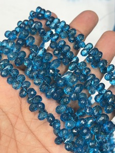 Topacio Azul de Londres Natural, Cuentas Facetadas en Forma de Lágrima, Hilo de 8 Pulgadas, Venta al Por Mayor, Certificado por Alif International Aigs - Product Image 4