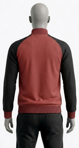 Survêtement rouge zippé pour homme, manches raglan, coupe classique, veste décontractée en tricot avec col montant, vêtements d'automne - Product Image 2
