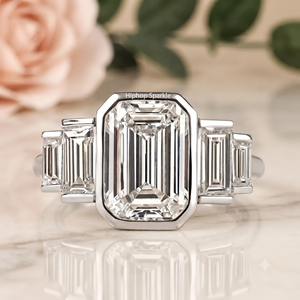 Graduated <b>Emerald</b> Cut Moissanite <b>Ring</b> 18K White Gold Prong Set Engagement Wedding <b>Ring</b> Step Cut Sterling <b>Silver</b> Fine Jewelry - Product Image 1