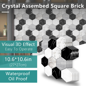 Adesivo da parete esagonale in marmo bianco nero a mosaico in PVC adesivo adesivo adesivo Anti-schizzi impermeabile a prova di olio mattonelle da parete - Product Image 1