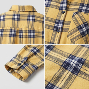 Women's Summer Plaid <b>Flannel</b> Shirt 100% Cotton Long Sleeve Button Collar Quick Dry Eco-Friendly Casual Sleeping Shirt - Product Image 6