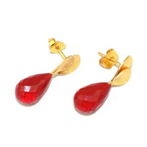 Pendientes de gota de diseño clásico con piedra de ónix roja, chapados en oro de 22 quilates, con cuarzo hidrotermal y metal de latón, para mujeres y niñas, venta al por mayor. - Product Image 3