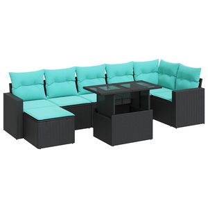 Set di divani da giardino in polyrattan nero da 8 pezzi con cuscini - Product Image 2