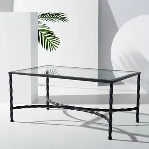 Table basse rectangulaire moderne en verre avec structure en métal torsadé, mobilier de salon intérieur, design durable - Product Image 1