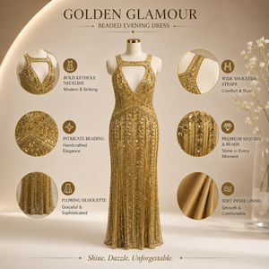 Luxury Gold Beaded Evening Gown for Women Sleeveless <b>Sequin</b> Maxi Dress Elegant Formal Party Wear Wedding Reception Prom Dress - Product Image 5