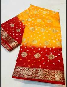 Handcrafted Look <b>Art</b> Silk Bandhani Dollar Butti Saree for Party Wear - Product Image 1