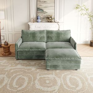 Divano a Due Posti in Tessuto Corduroy con Poggiapiedi, Divano a L con Pouf, Imbottito e Grande per Soggiorno - Product Image 5