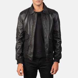 Mens Leather Bomber <b>Jacket</b> Winter Black Flight Coat Slim Fit Pilot Outerwear Real Sheepskin Casual <b>Jacket</b> <b>With</b> <b>Pockets</b> Plus Size - Product Image 4