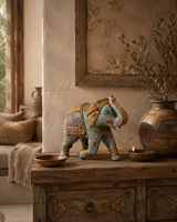 Figurine d'éléphant en bois peinte vintage, statue d'animal artisanale, décoration de table pour console, table basse, chambre à coucher, salon