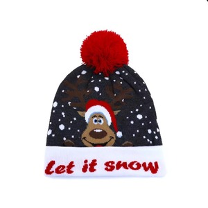 Black Knitted <b>Beanie</b> <b>with</b> White Dot Pattern, Folded Cuff and Red <b>Pom</b> <b>Pom</b> - Product Image 4