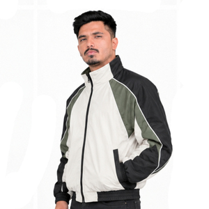 Veste de survêtement vintage pour homme, color block, zippée, col montant, style décontracté, vert olive, noir, blanc, rétro, streetwear, coupe-vent - Product Image 1