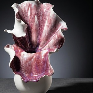 Contemporary Porcelain Tabletop <b>Vase</b> With Purple Marbled Floral Design Exquisite Durable 8-12in Width 16-24in Height - Product Image 2