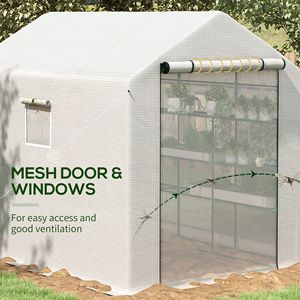 Serra Tradizionale Bianca da Giardino 8x6 piedi con Vetro Temperato, Porta a Rete, Ripiani ed Etichette Ecologiche per Piante - Product Image 5