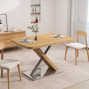 Mesa de Comedor de Madera Original de 47.25''/63'' con Base Metálica Retráctil para 4-6 Personas, Tubo de Acero Inoxidable en Color Madera - Product Image 3