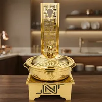 Bol de service décoratif en acier inoxydable poli doré de luxe avec couvercle, pour buffet et traiteur, non toxique et écologique