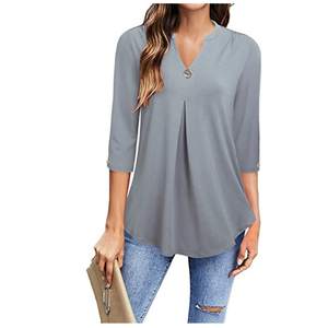 Tunique élégante légère à fermeture éclair, coupe ajustée, manches trois quarts, chemisier uni pour femme, printemps automne, usage extérieur - Product Image 1