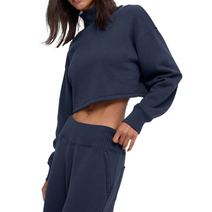 Cropped Turtleneck Coverup and Wide Leg Sweatpants Set Women 2 piece Cotton French Terry <b>Lounge</b> Set Custom Factory Wholesale OEM - Product Image 4