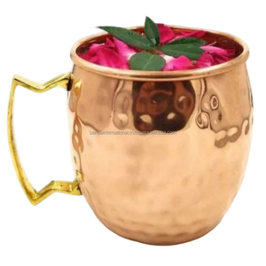 Mug en cuivre martelé de qualité supérieure avec poignée et finition polie, idéal pour la boisson et l'utilisation en cuisine, anti-fuite. - Product Image 5