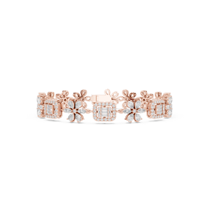 10K Rose Gold Lab Grown Diamond Luxury Floral Diamond <b>Bracelet</b> in Rose Gold Emerald Cut & Marquise Diamond Flower Link Design - Product Image 1