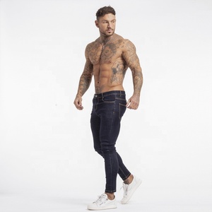 Nouveau Jean Slim Homme Décontracté Super Extensible Bleu Foncé Uni Non-Déchiré - Product Image 3