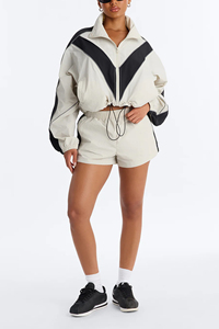 2026 Lightweight dual two tone color Nylon Windbreaker Women Suits 2 Piece Set Custom Logo <b>zip</b> <b>up</b> jacket shorts nylon Tracksuit - Product Image 4