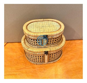 Oval Handwoven Rattan <b>Storage</b> <b>Box</b> with Cane Webbing, Artisanal Wicker <b>Decorative</b> <b>Box</b> with Secure Metal Clasp - Product Image 1