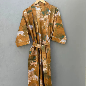 Bata Kimono de Algodón con Estampado de Aves, Estilo Bohemio, para Descansar en Casa - Product Image 1